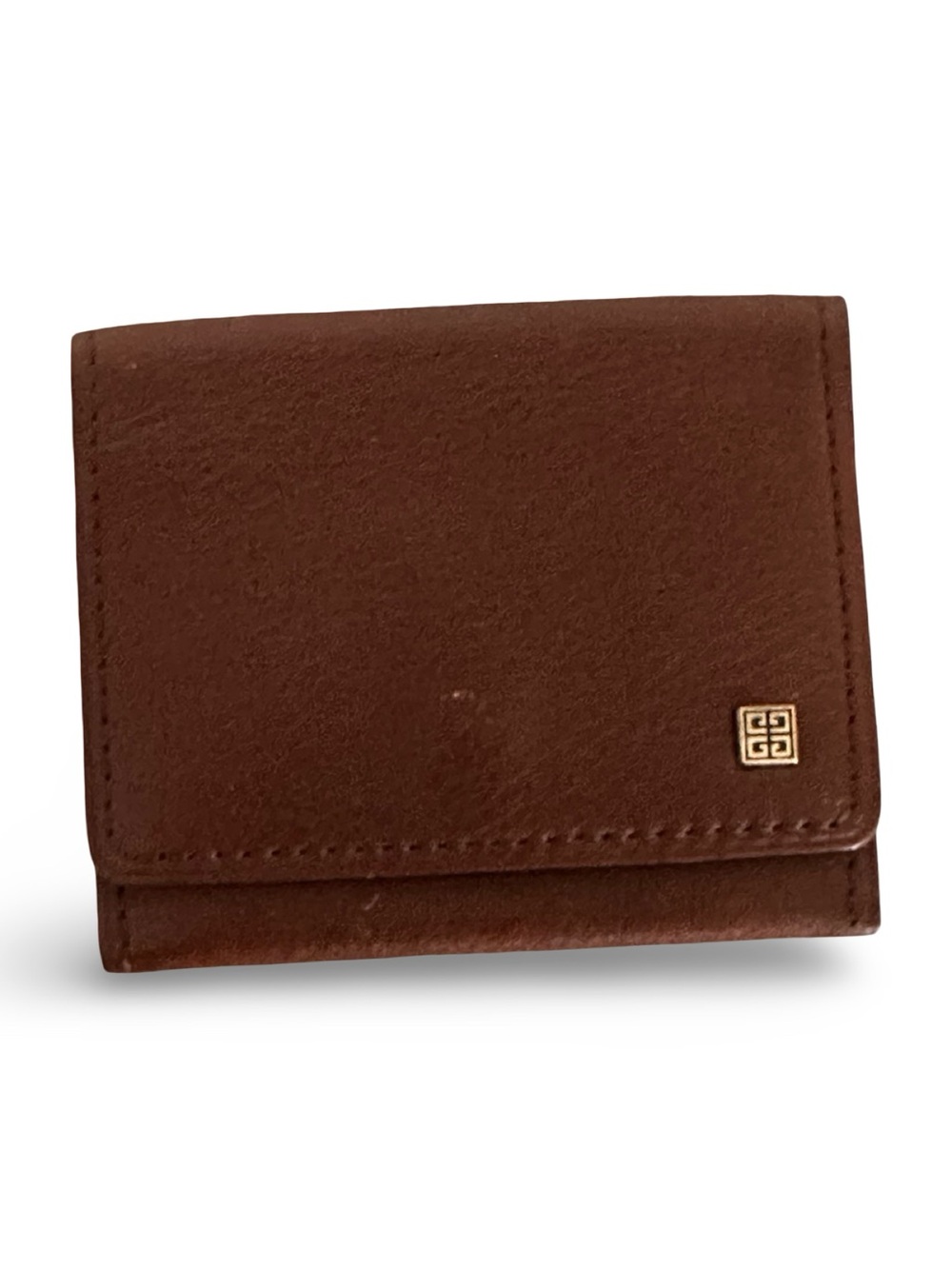 Vintage Givenchy Brown Leather Micro 4G Logo Flap Wallet Coin Purse